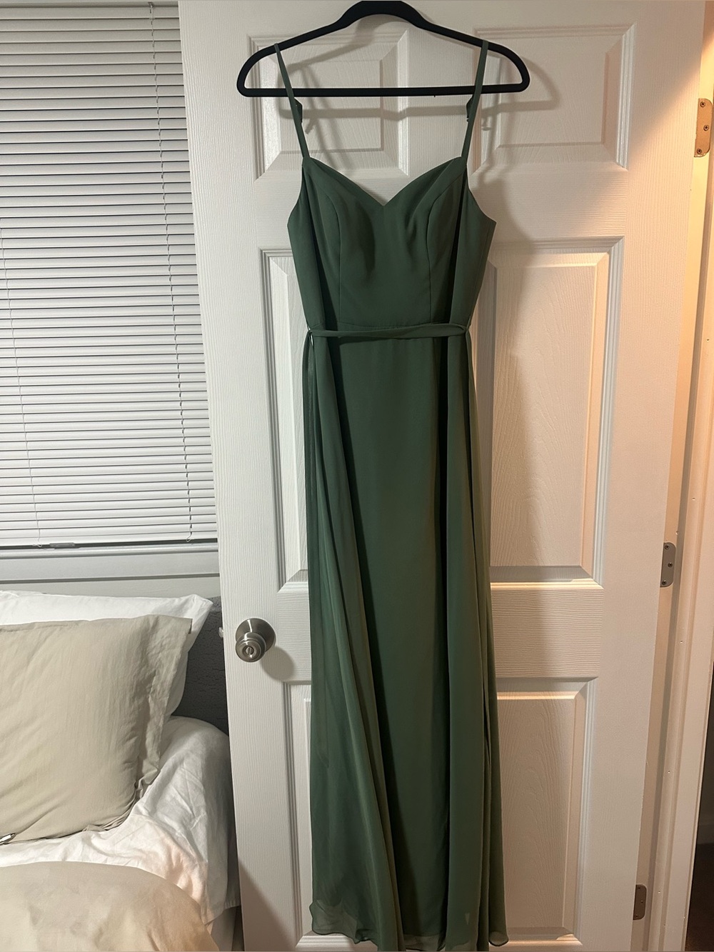 Azazie Olive Green Spaghetti-Strap Maxi Dress